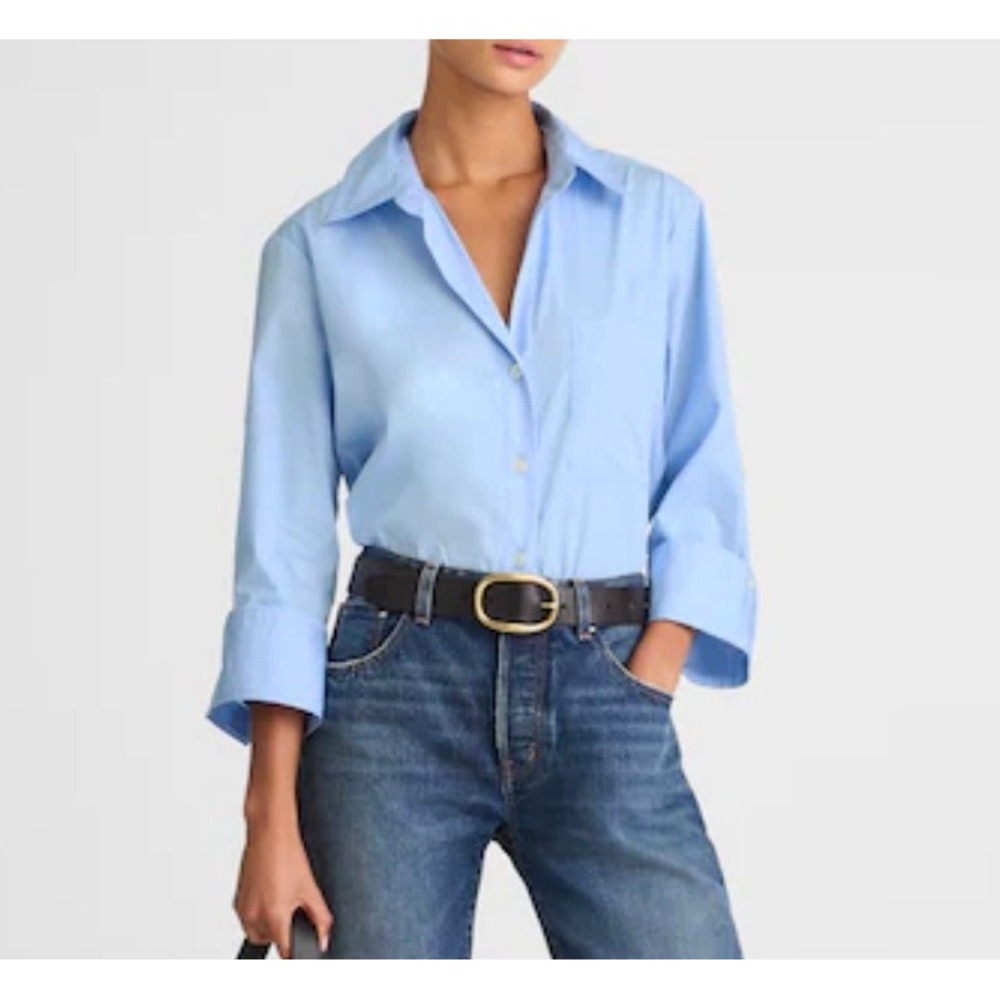 Madewell Womens Blue Easy Y-Neck Button Up Cotton Poplin Shirt S Small New